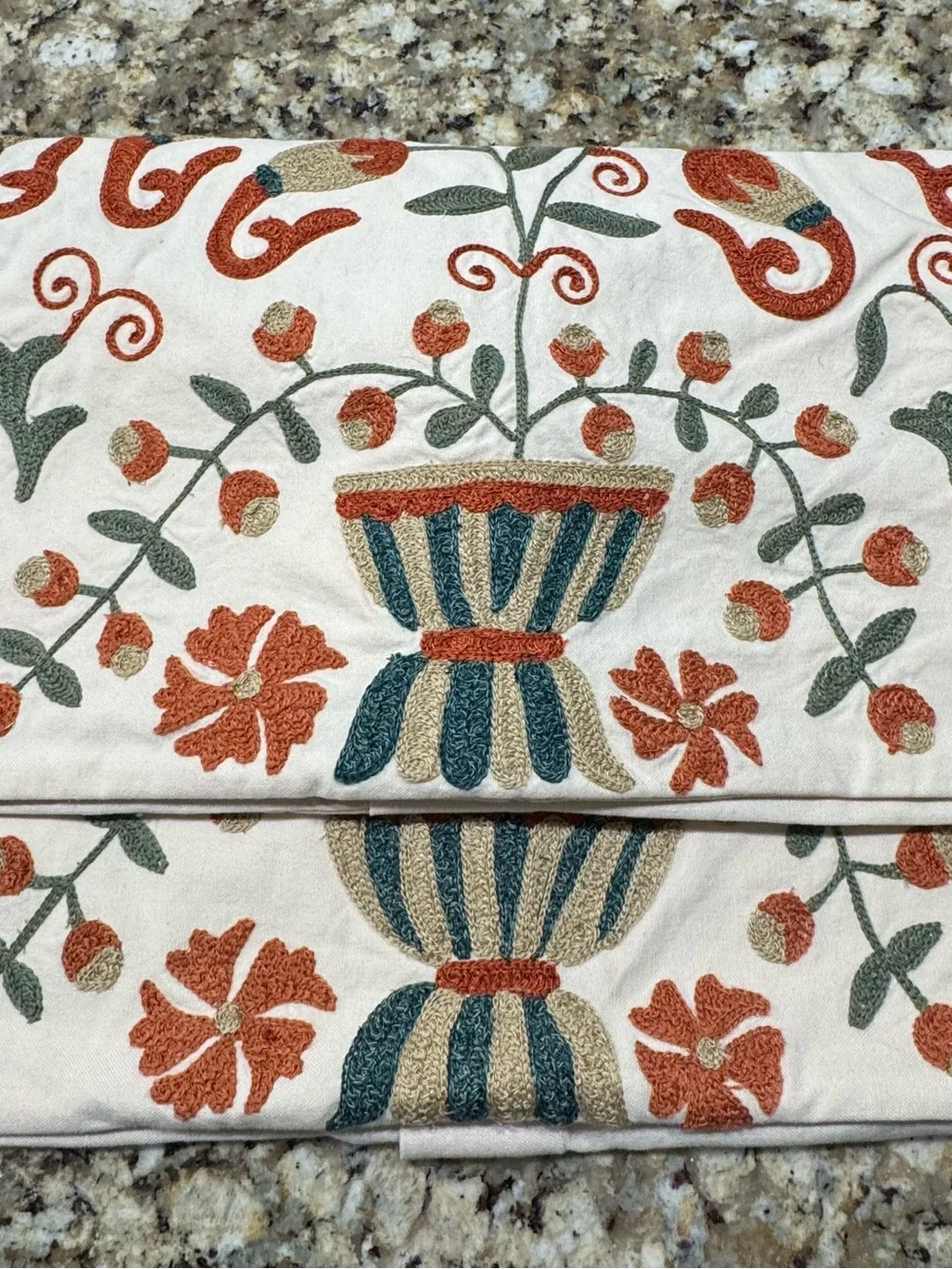 Pottery Barn Suzani Embroidered Floral Pillow Cover Set in Cream, Rust, Sage